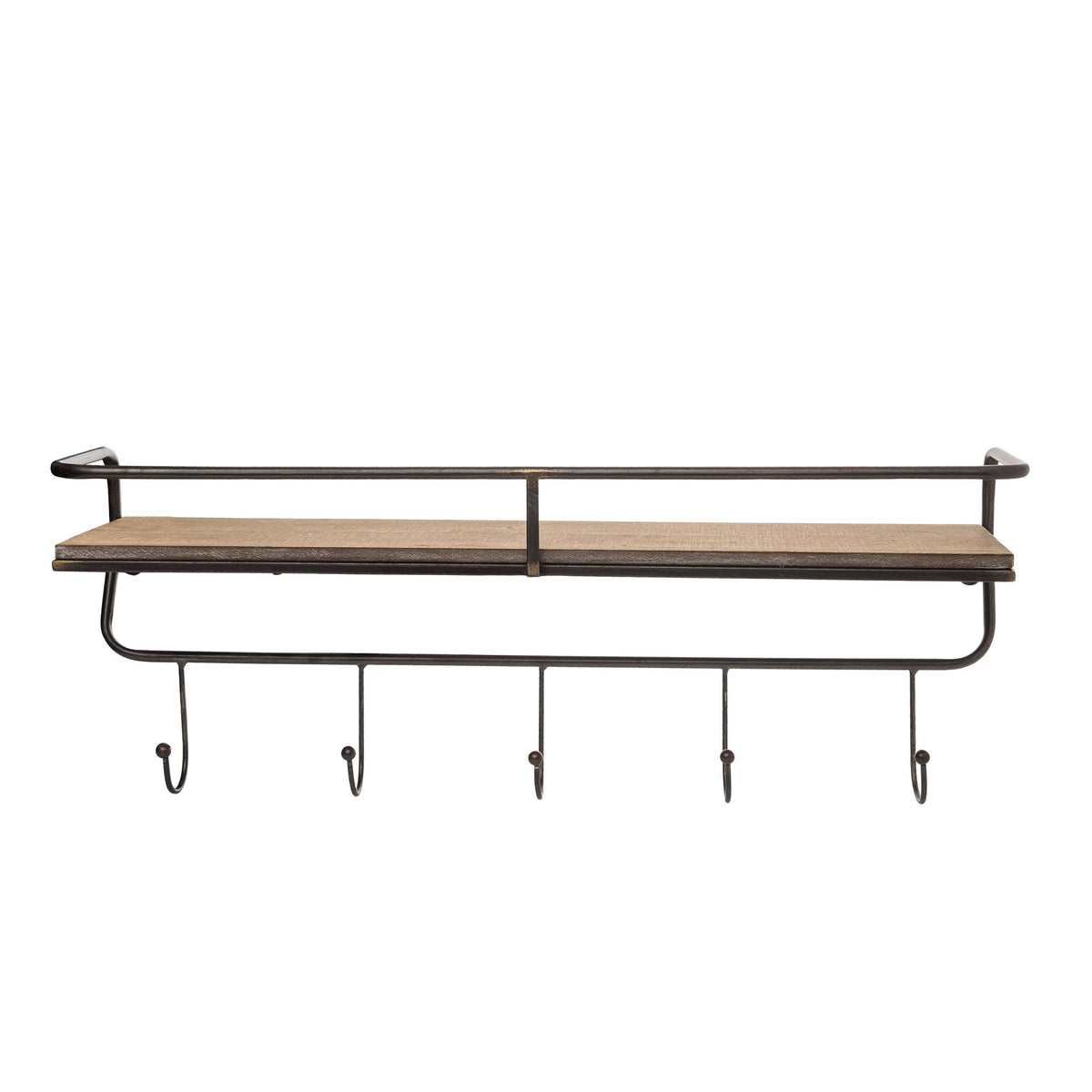 Iron 24.21 in. Brown Wall Rack Shelf and Hooks