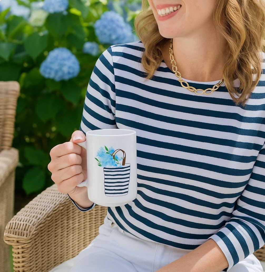 MUG - Striped Bag with Hydrangeas