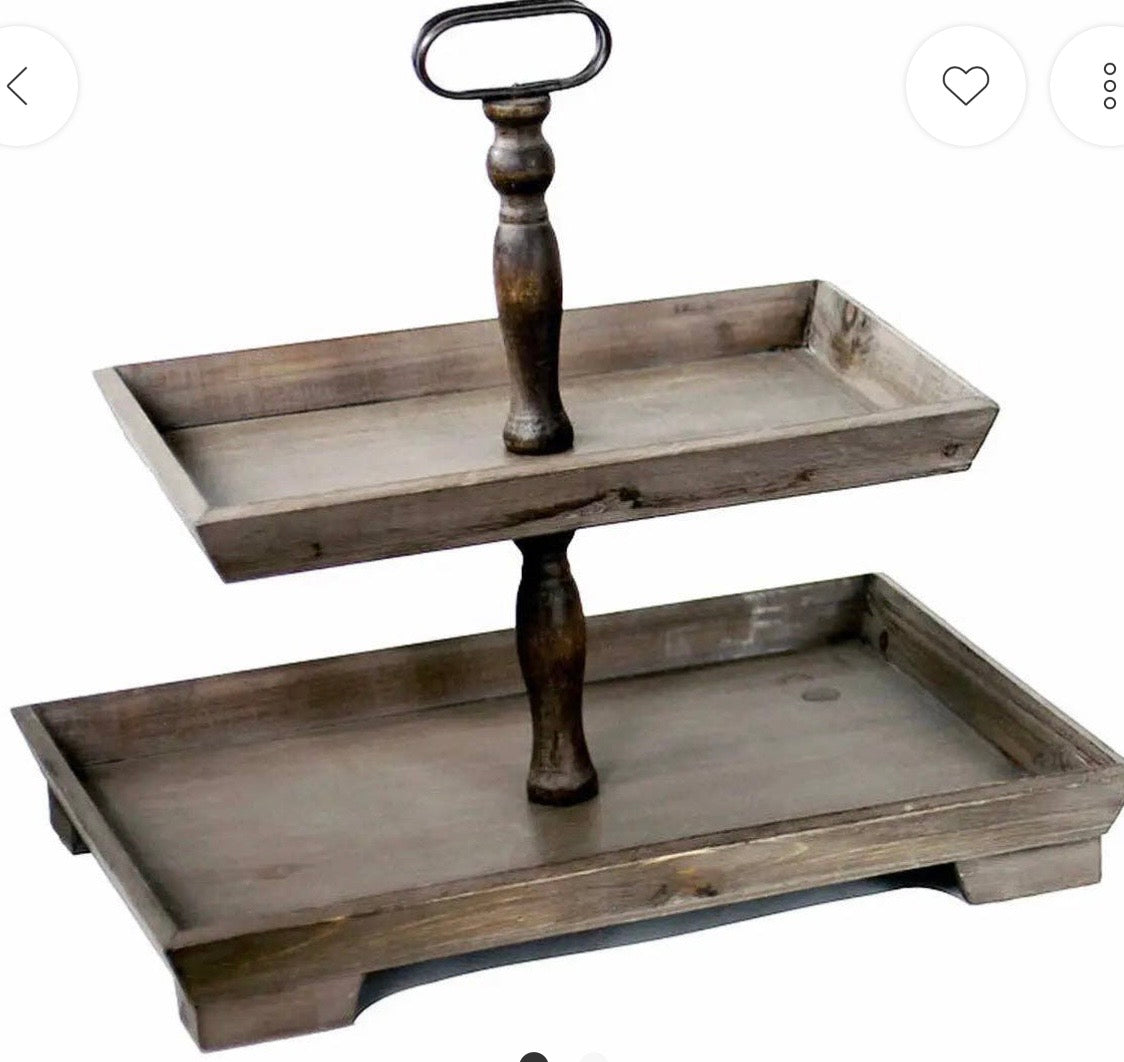 Rustic Reclaimed Wood Two-Tier Display Stand | Farmhouse Serving Tray