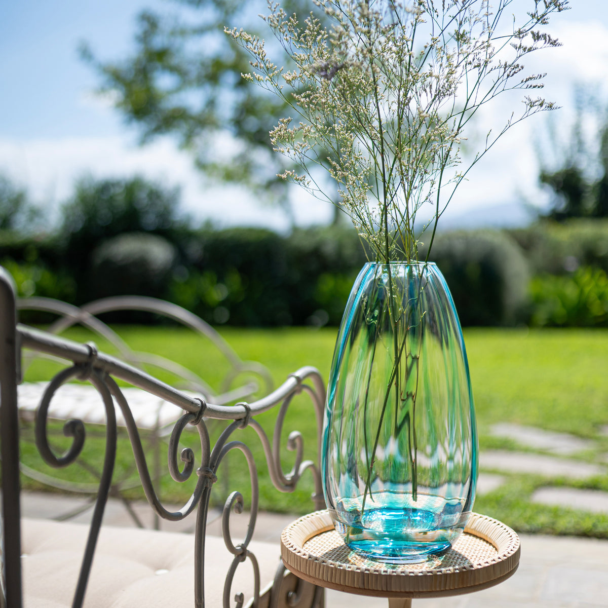 Bolla Glass Ash Blue Medium Pleated Vase
