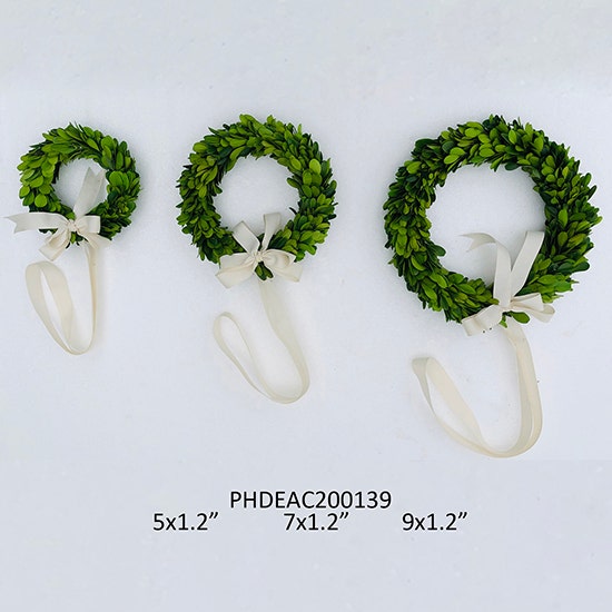 Boxwood Wreaths With Ribbon Set of 3
