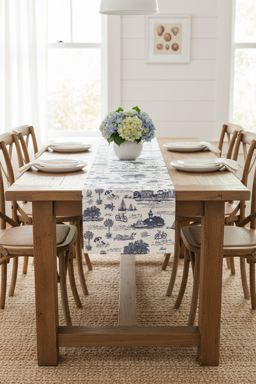 Hilton Head Toile Reversible Table Runner — photo 1
