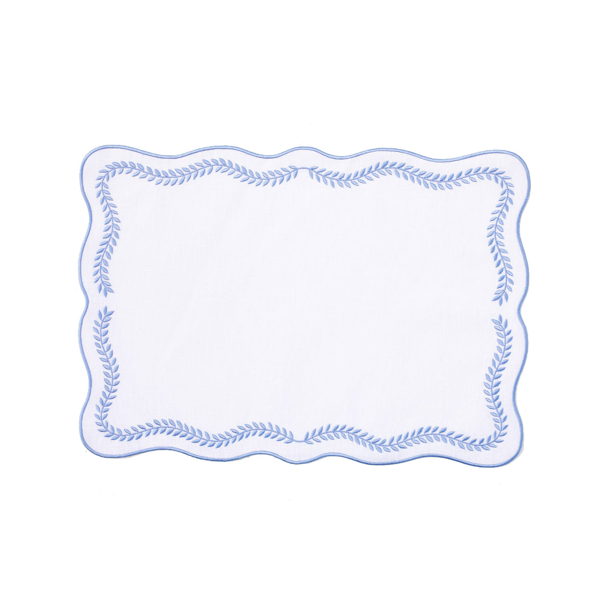 Tessuti White Rectangular Placemats with Cornflower Blue Ivy - Set of 4
