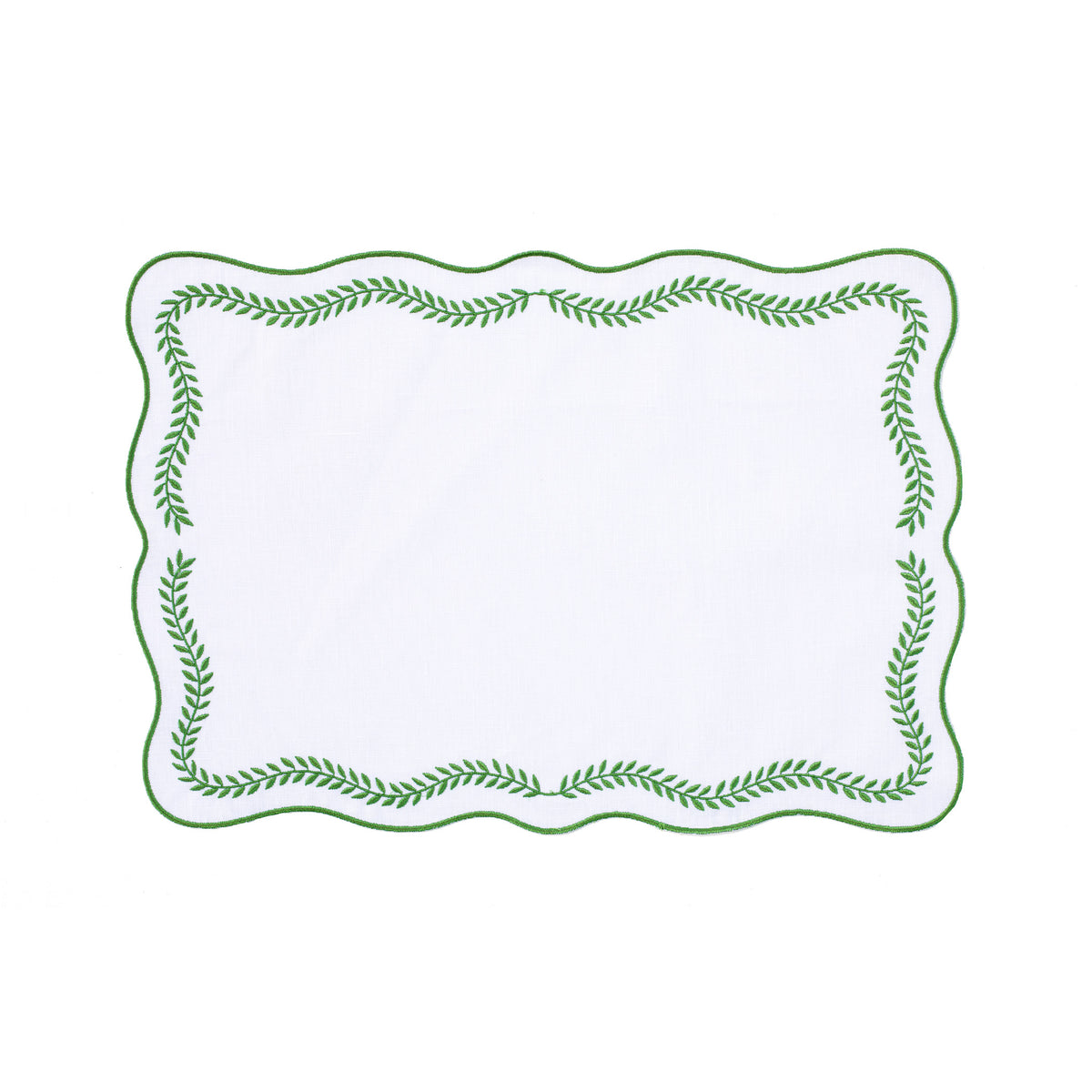 Tessuti White Rectangular Placemats with Sage Green Ivy - Set of 4