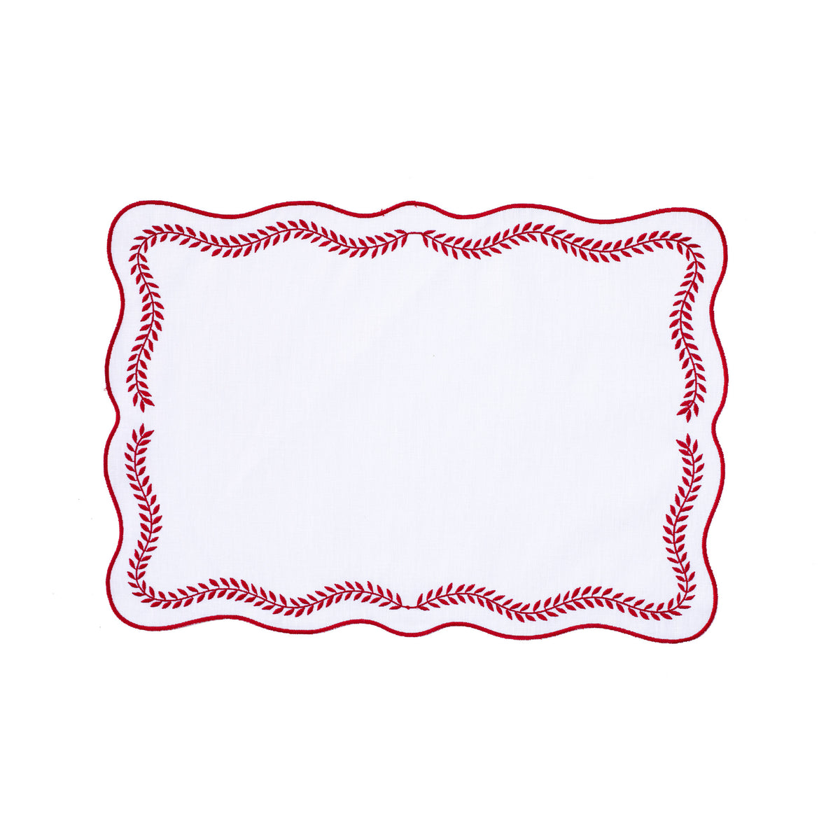 Tessuti White Rectangular Placemats with Red Ivy - Set of 4