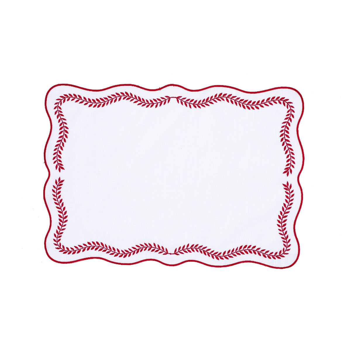 Tessuti White Rectangular Placemats with Red Ivy - Set of 4