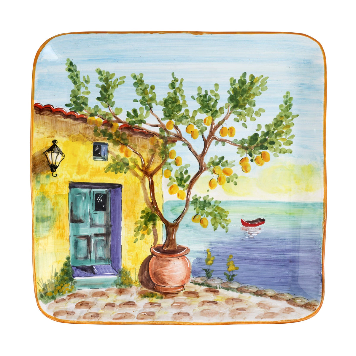 Landscape Wall Plates Large Square Platter with Lemon Tree