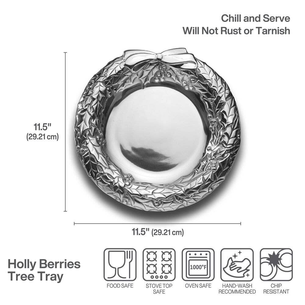 Holly Berries Round Wreath Tray
