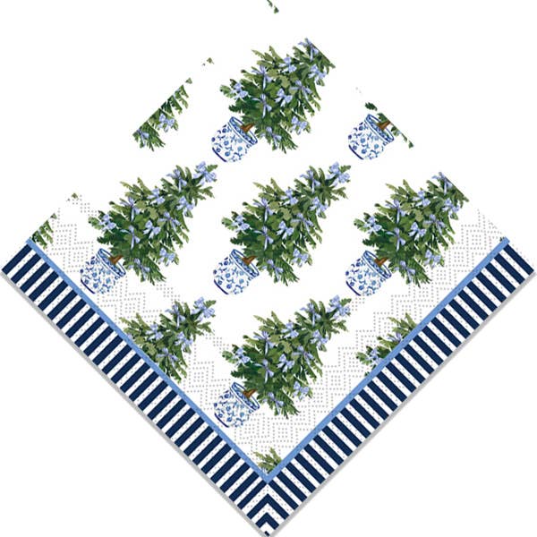 In Stock WH Paper Cocktail Napkins Blue Bows Christmas Trees