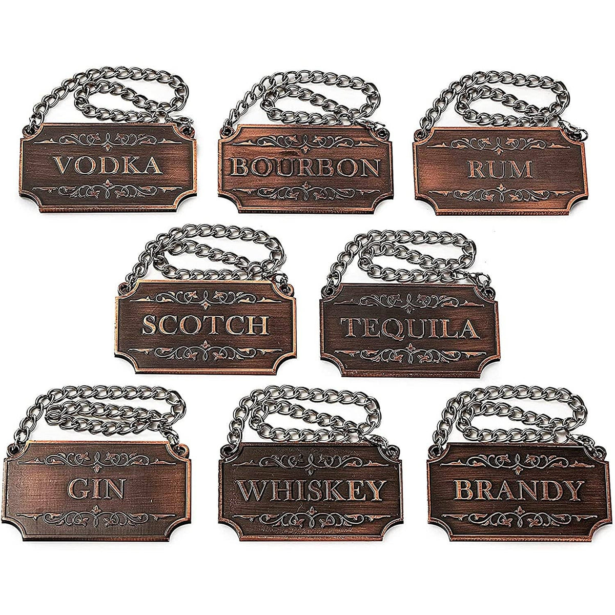 Decanter Tags Copper Set of 8 for Alcohol - The Wine Savant