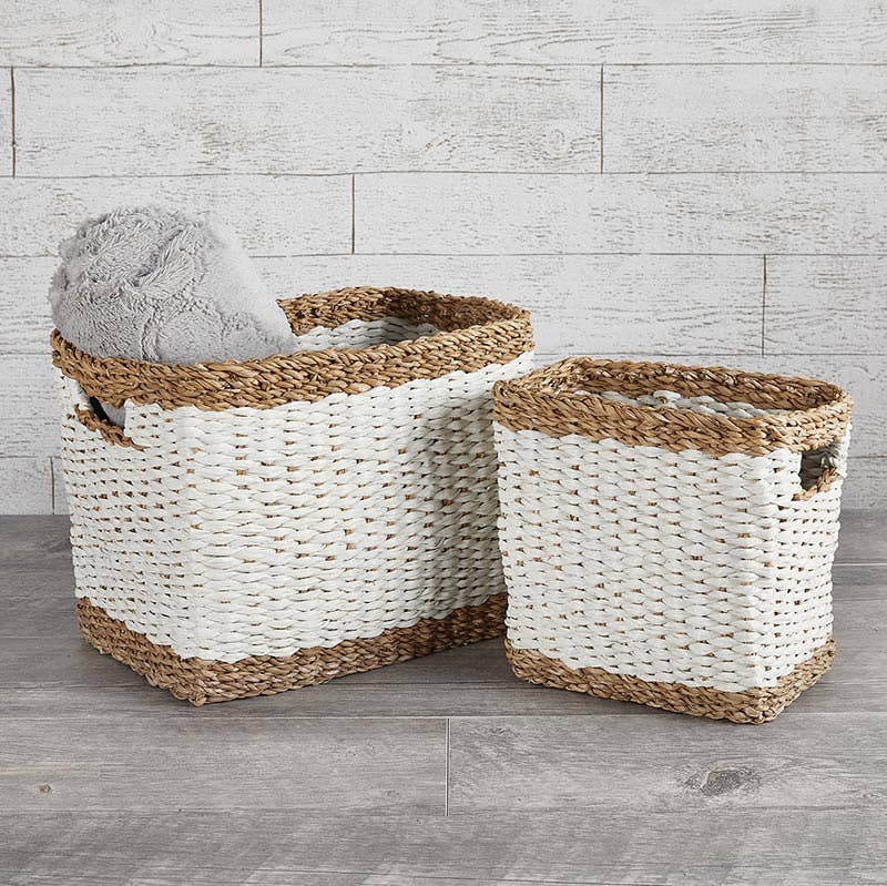 Rectangle White Basket - Set of 2