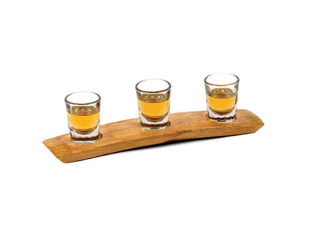 Whiskey / Scotch Flight USA made-Barrel Stave & Shot Glasses