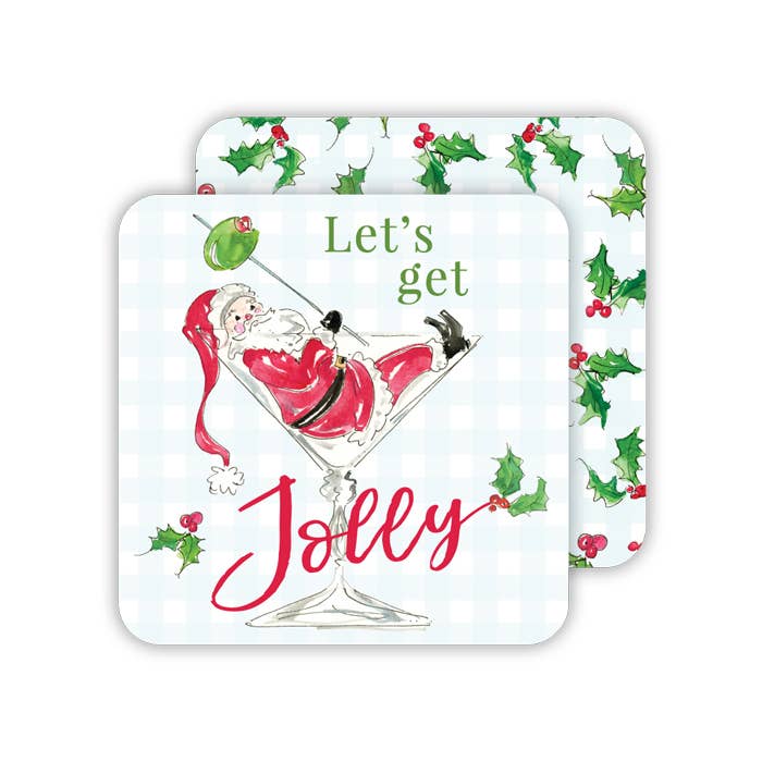 Let's Get Jolly Santa Cocktail/ Pattern Paper Coaster