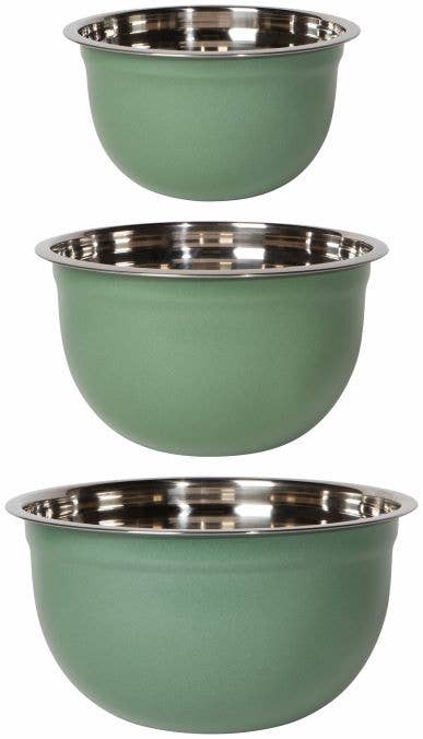 Matte Steel Elm Green Mixing Bowls Set of 3