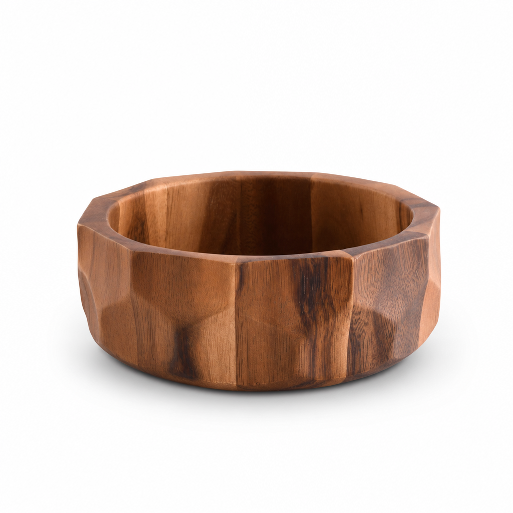 Diamond Pattern Single Acacia Wood Salad Bowl