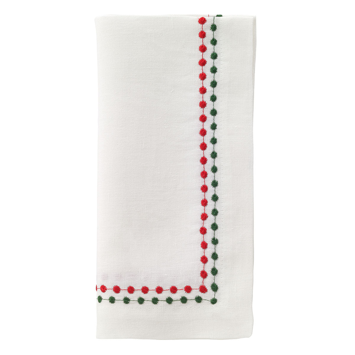 Bodrum Pearl linen napkin with Red & Green embroidery