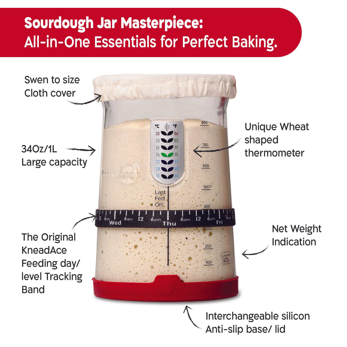 KneadAce® PRO 34 Oz Sourdough Starter Jar