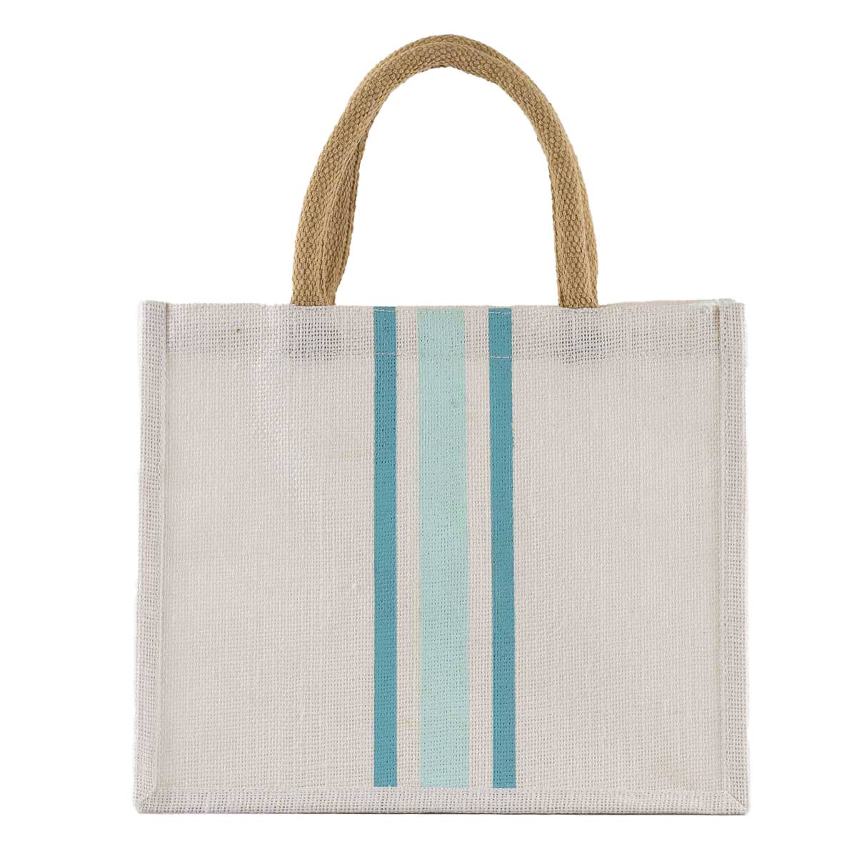 Stripe Gift Tote White/Turquoise/Sky 12x10x8