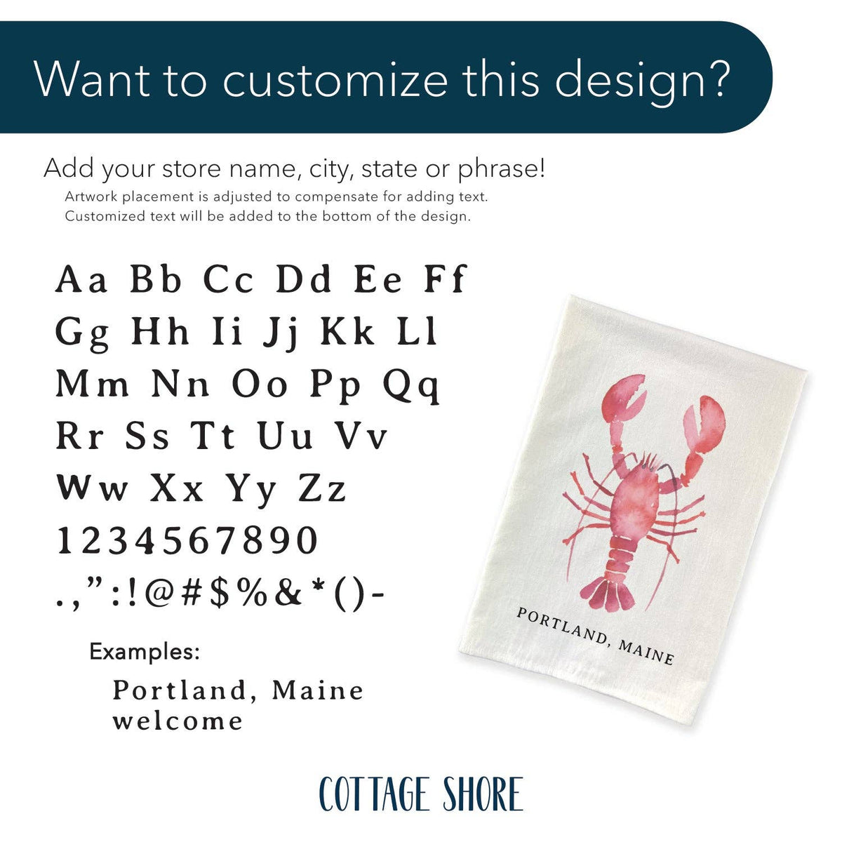 Bow-Tied Lobster - Customizable Cotton Tea Towel