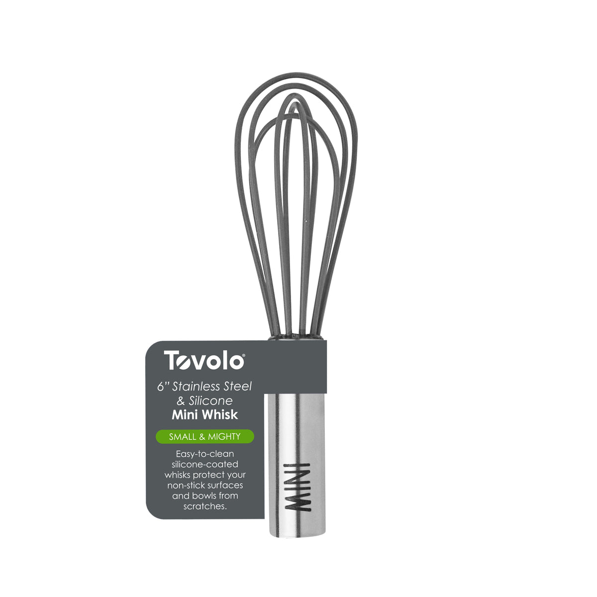 6" Mini Whisk Stainless & Silicone - Charcoal