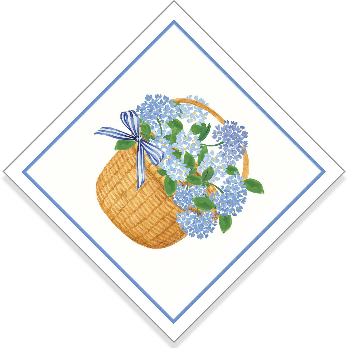 In Stock WH Paper Cocktail Napkin | Blue Hydrangeas Basket