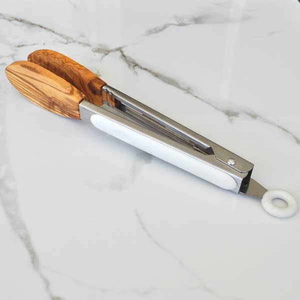 Kitchen Tongs (Stainless Steel) with Olive Wood Tips - 12"