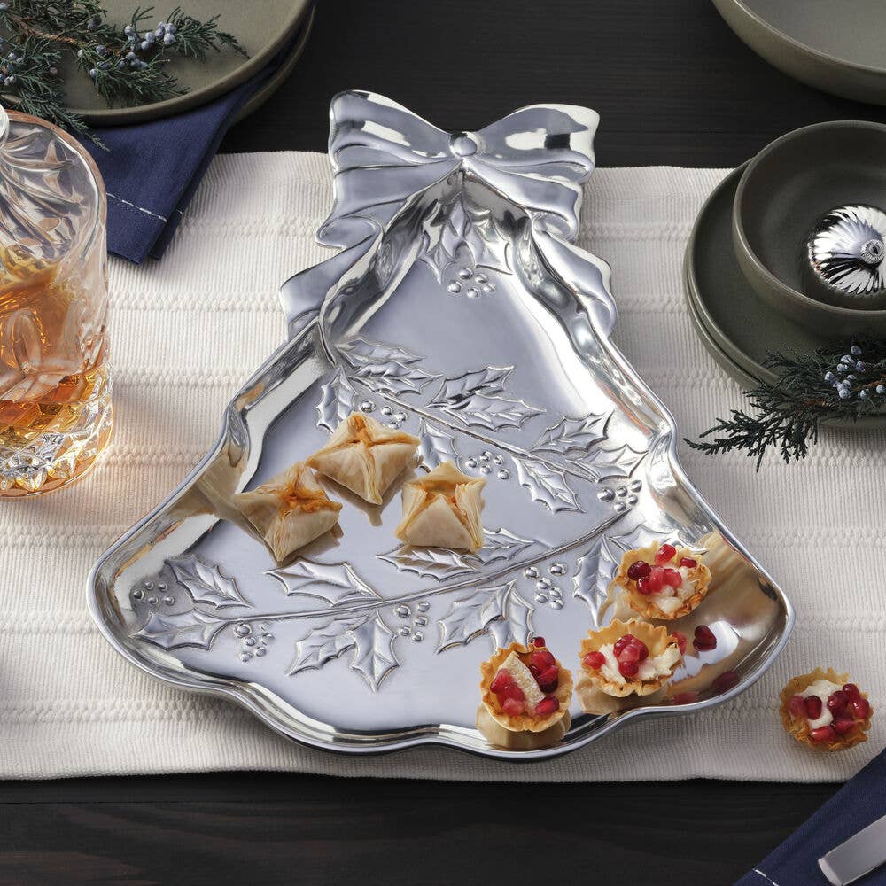 Holly Berries Christmas Tree Tray, 15"