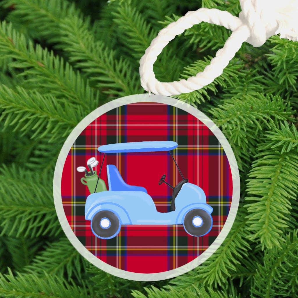 Christmas Ornament - Golf Cart on Plaid
