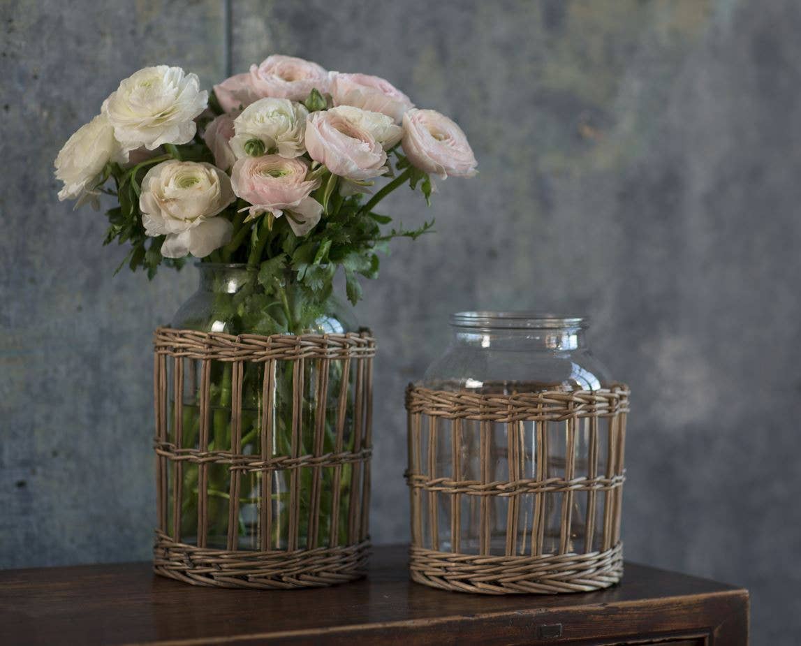 Wicker Basket with Glass Canister