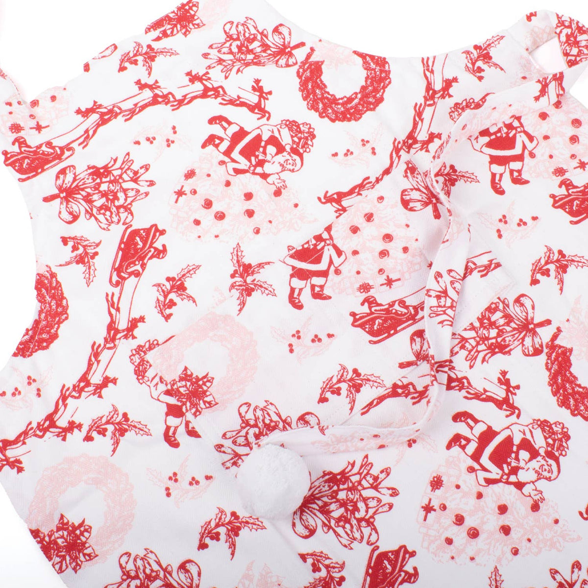 Santa Toile Pom-Pom Cotton Kitchen Apron