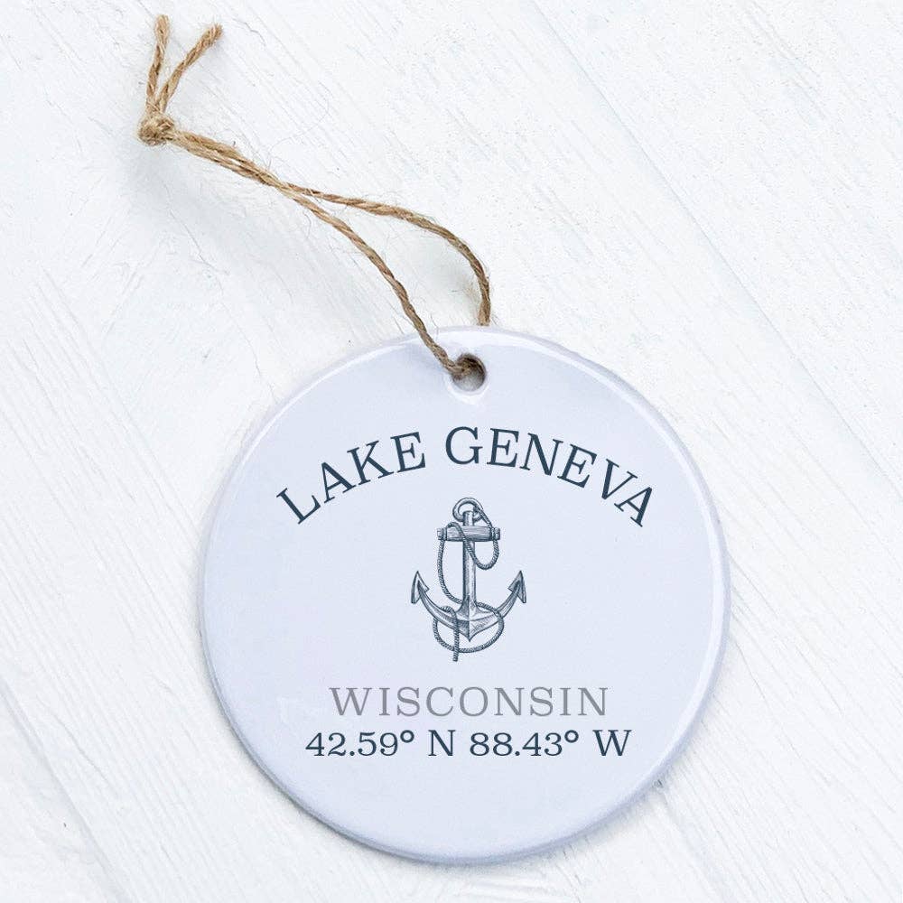 Anchor w/ Latitude and Longitude - Custom Ornament