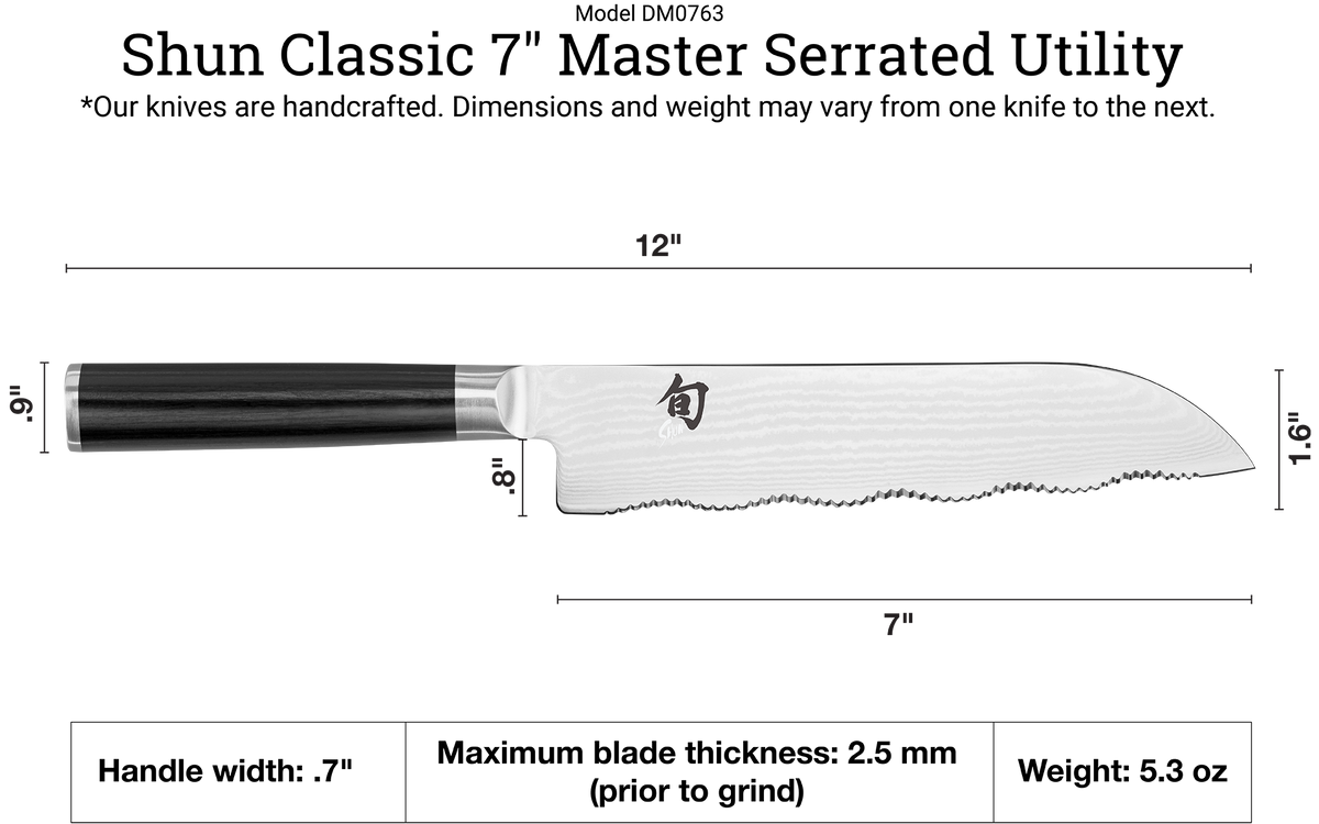 Shun Classic 7" Master Serrated Utility Knife — Ebony