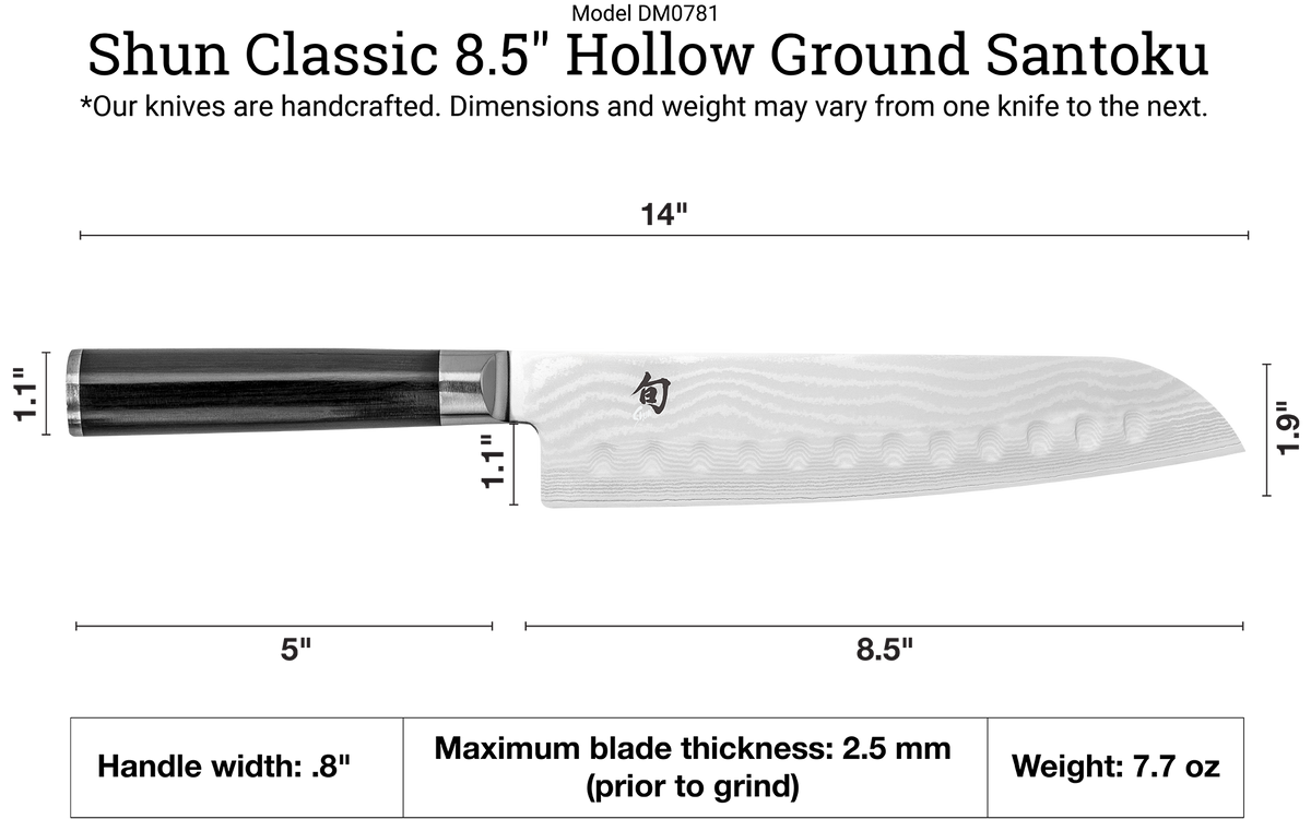Shun Classic Blonde 8.5" Hollow Ground Santoku — Ebony
