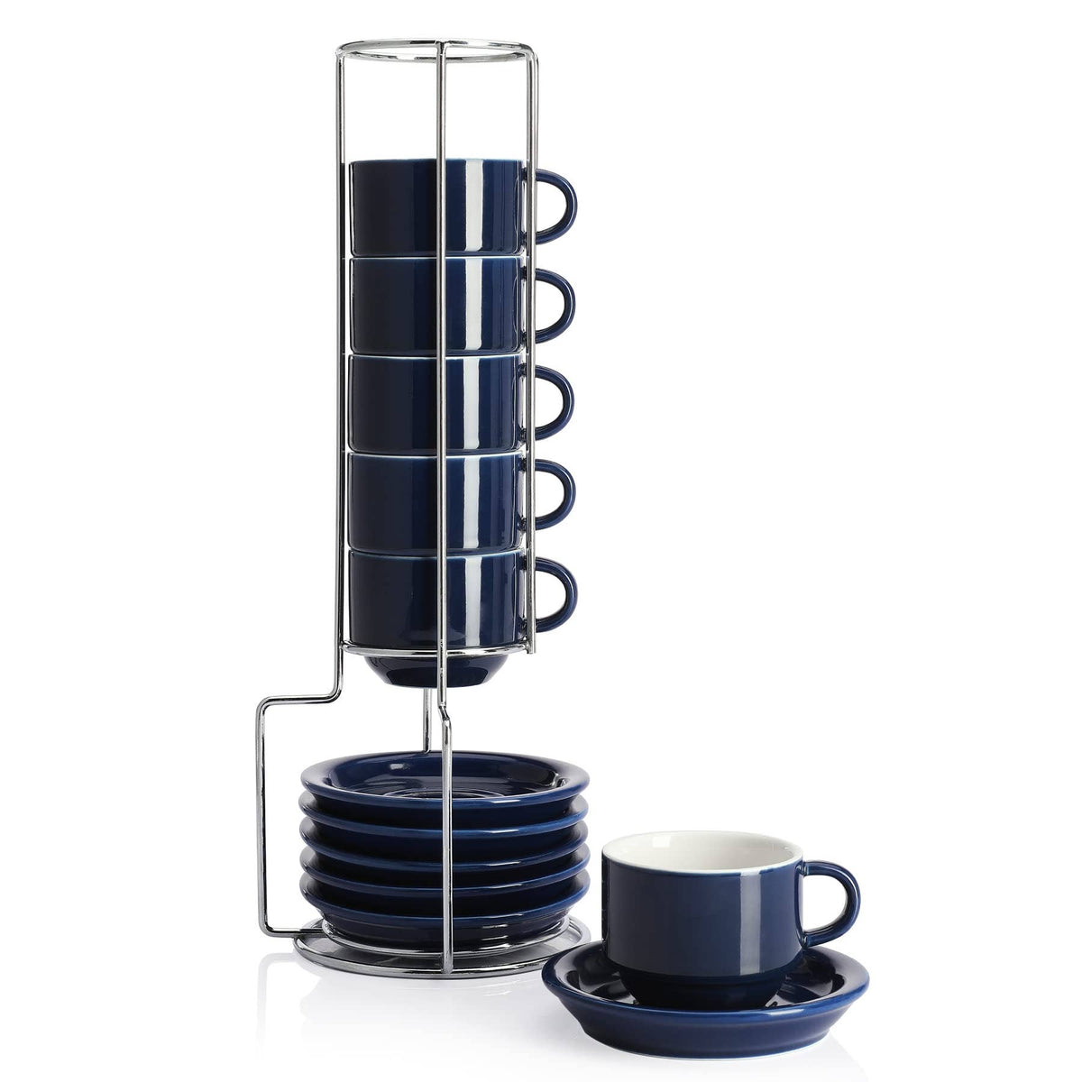 2.5 Ounce Porcelain Espresso Cups with Saucers and Stand