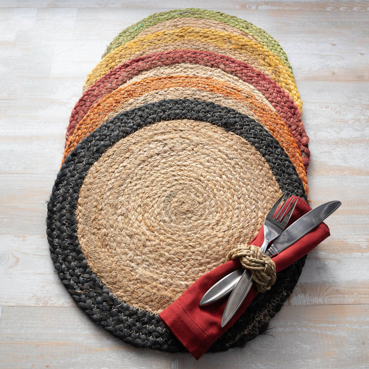 Natural & Green Jute Border Round Placemat