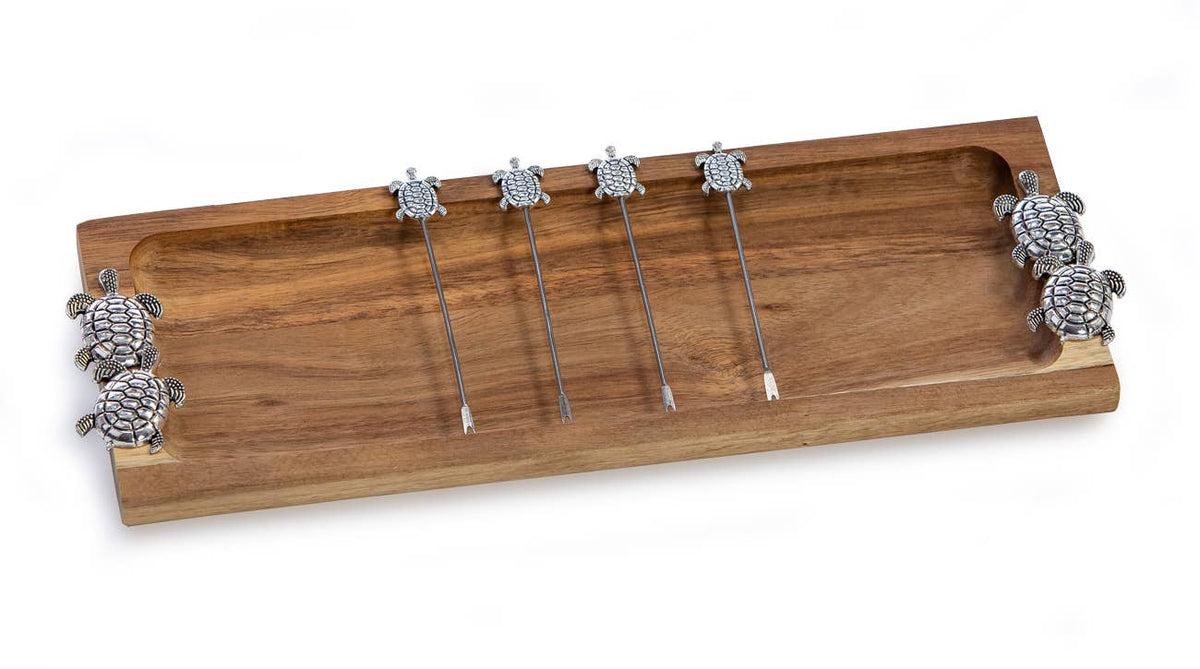 Foodie Bites Acacia Wood Serving Tray & matching food picks