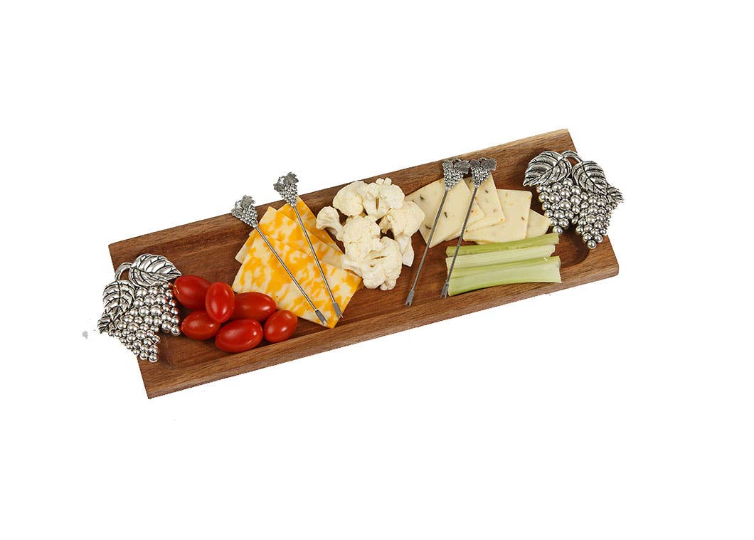 Foodie Bites Acacia Wood Serving Tray & matching food picks