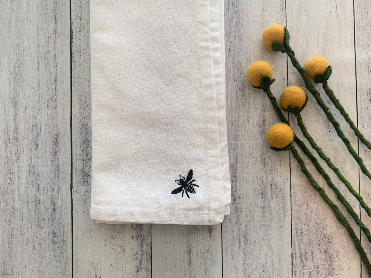 Bee Cloth Napkins, white stonewashed chambray, set of four