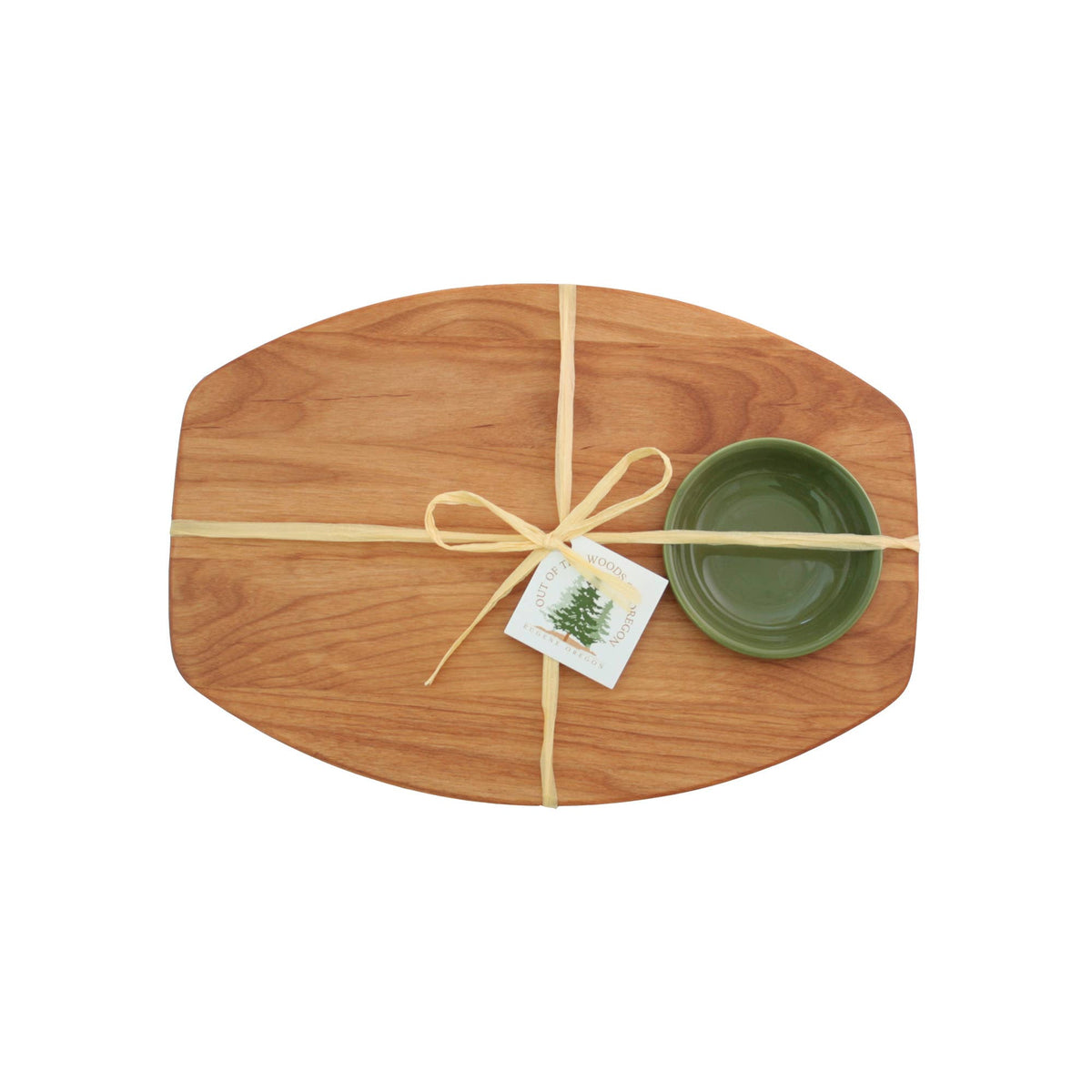 Single Bread and Oil Serving Board with Olive Green Bowl
