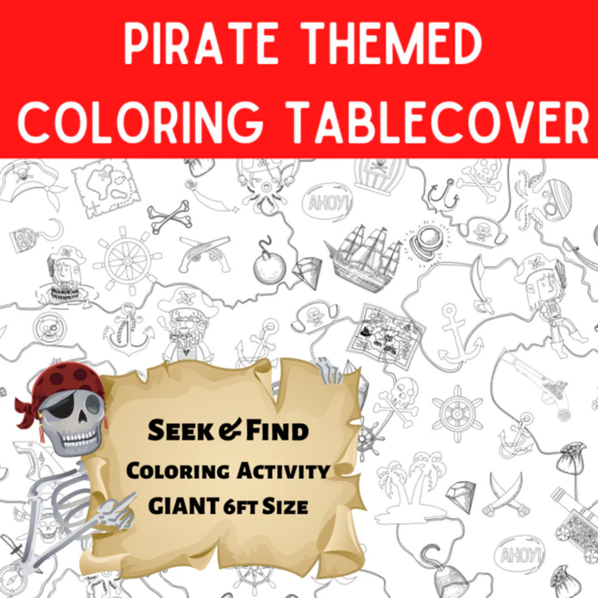 Pirate Coloring Tablecloth Seek & Find Kids Activity