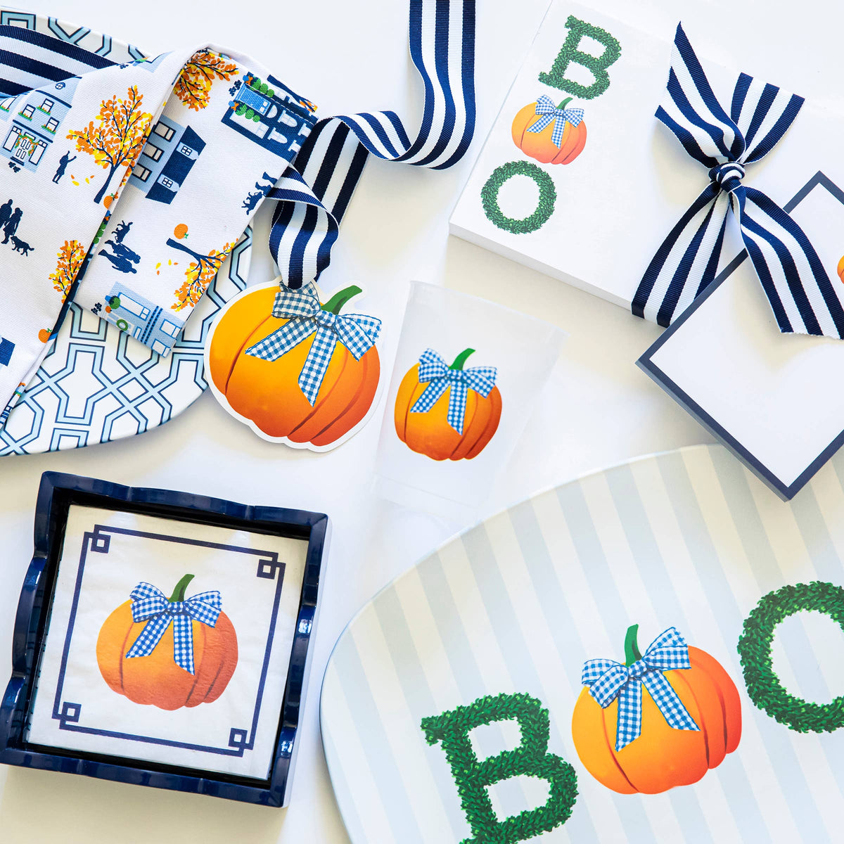 In Stock WH Paper Cocktail Napkin | Pumpkin with Gingham Bow