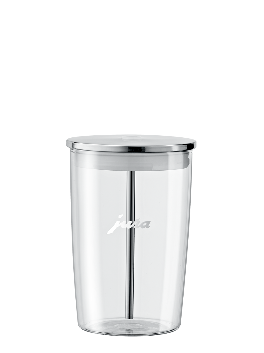 Full view of Glass Milk Container on white background