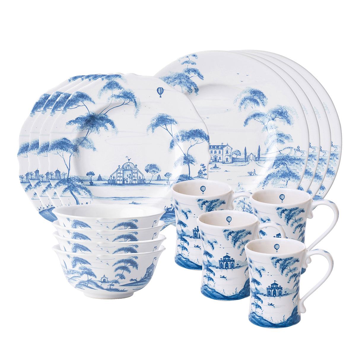 Country Estate 16 Piece Dinnerware Set, Service for 4 Delft Blue