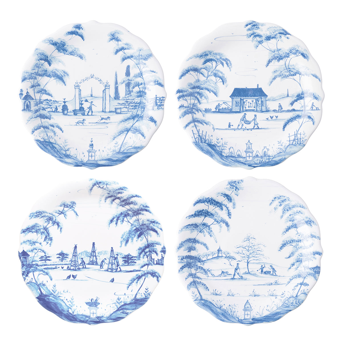 Country Estate Party Plate Assorted Set/4 Delft Blue
