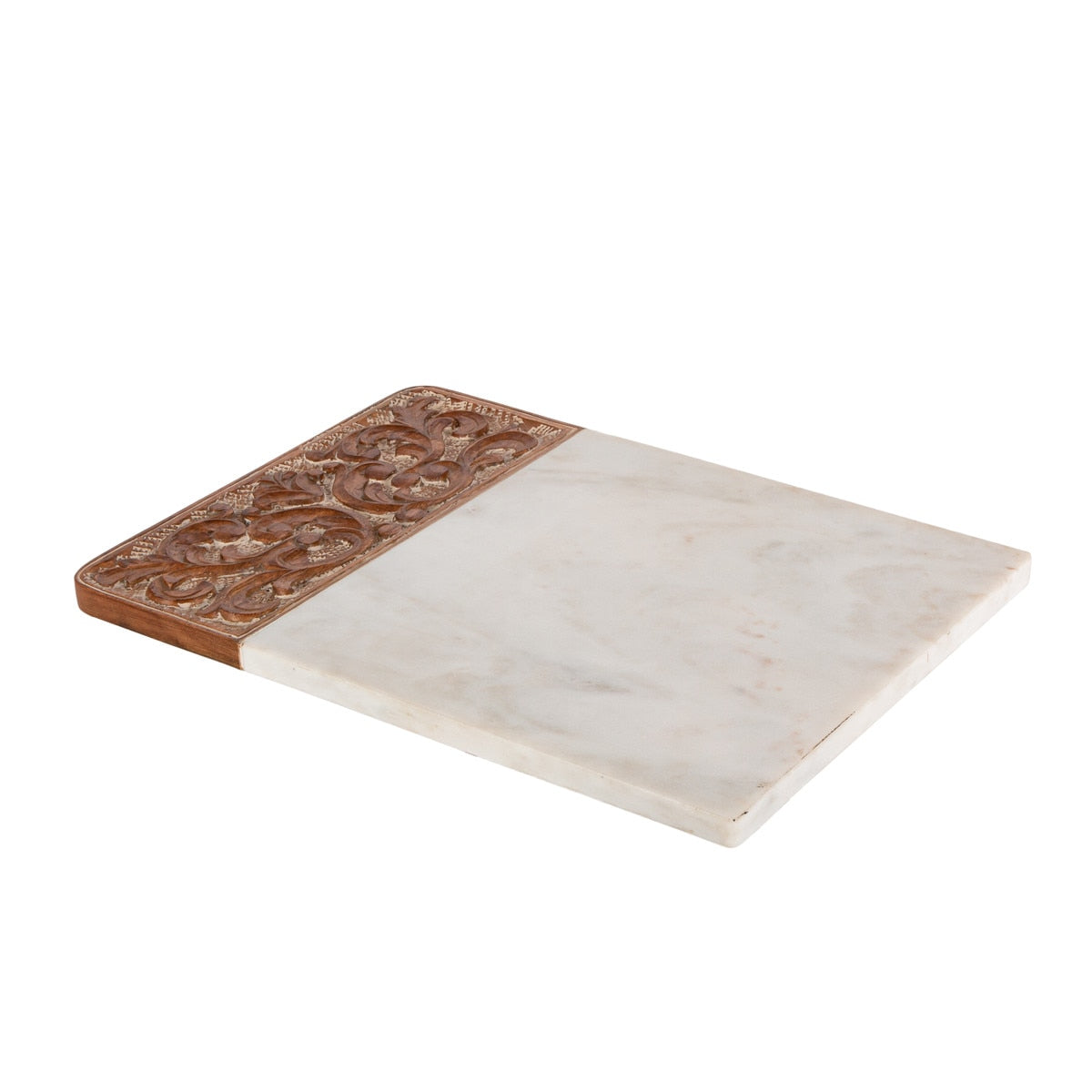 Belle Rive Carved Wood and Marble Cutting Board, White, Large