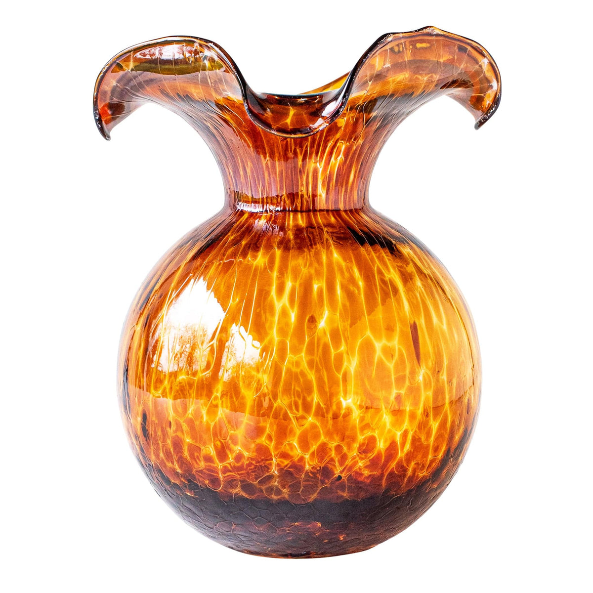 Hibiscus Glass Medium Fluted Vase Brown Tortoiseshell