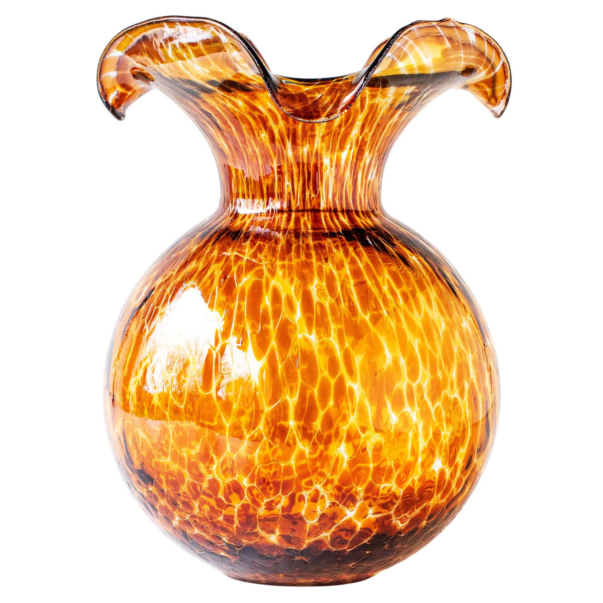 Hibiscus Glass Large Fluted Vase Brown Tortoiseshell