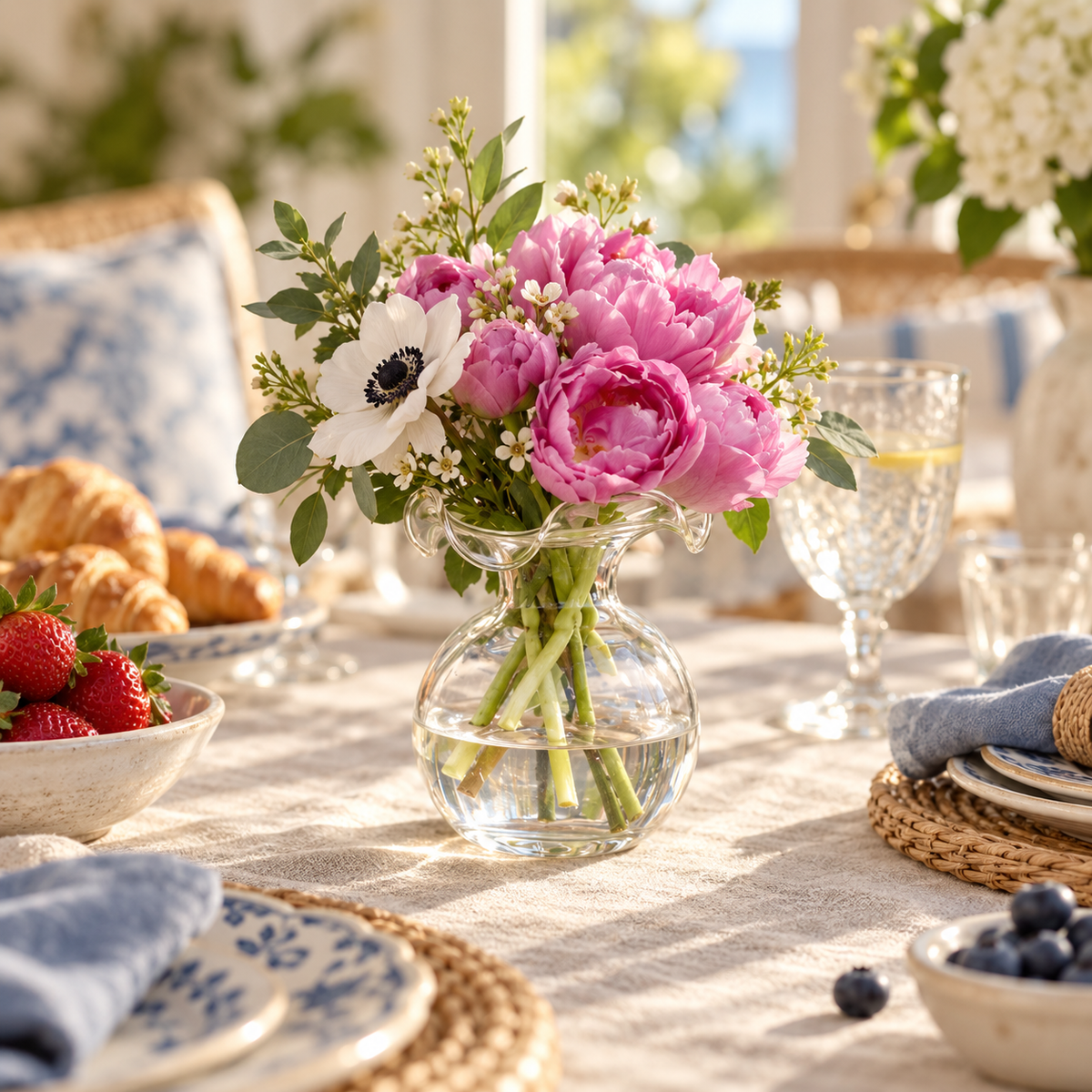 arrangements styled in a warm coastal home