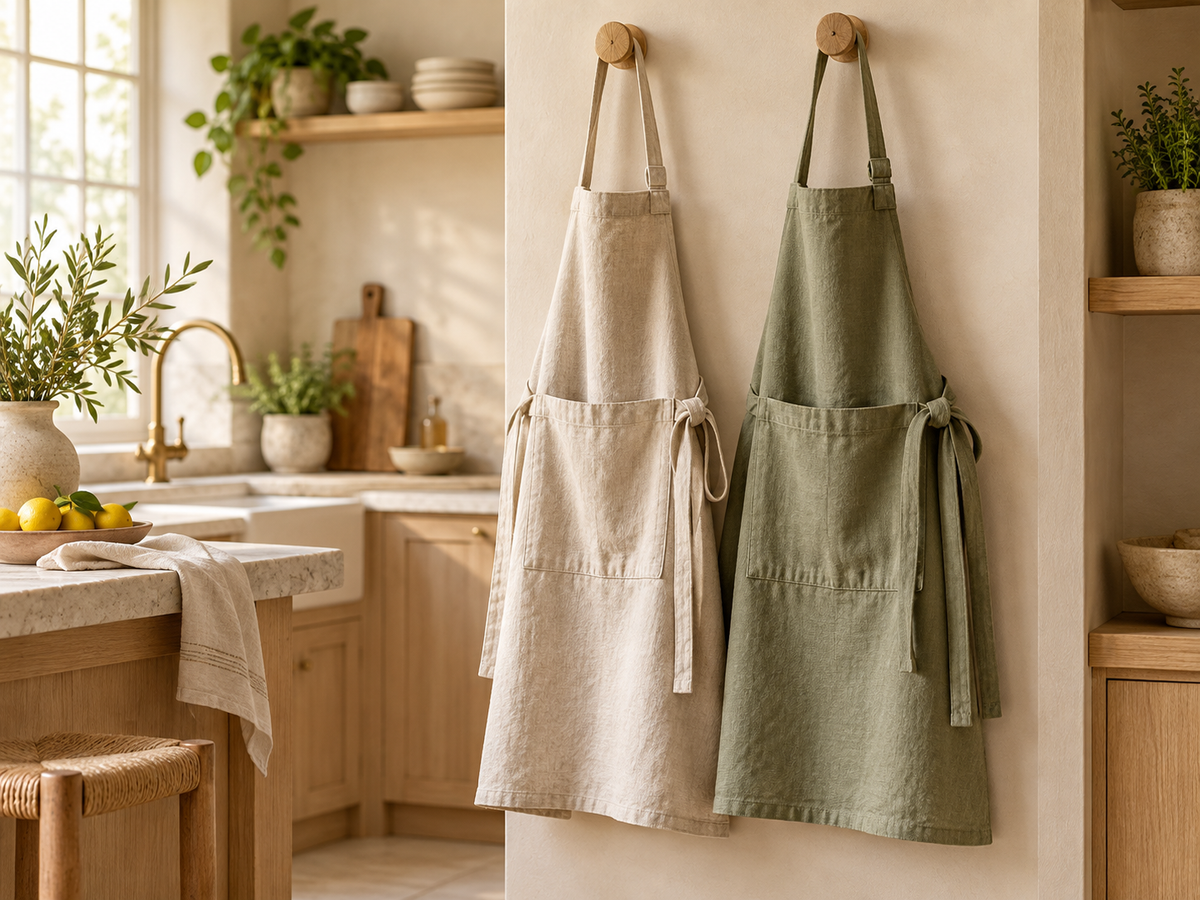 Aprons in a warm, naturally lit kitchen