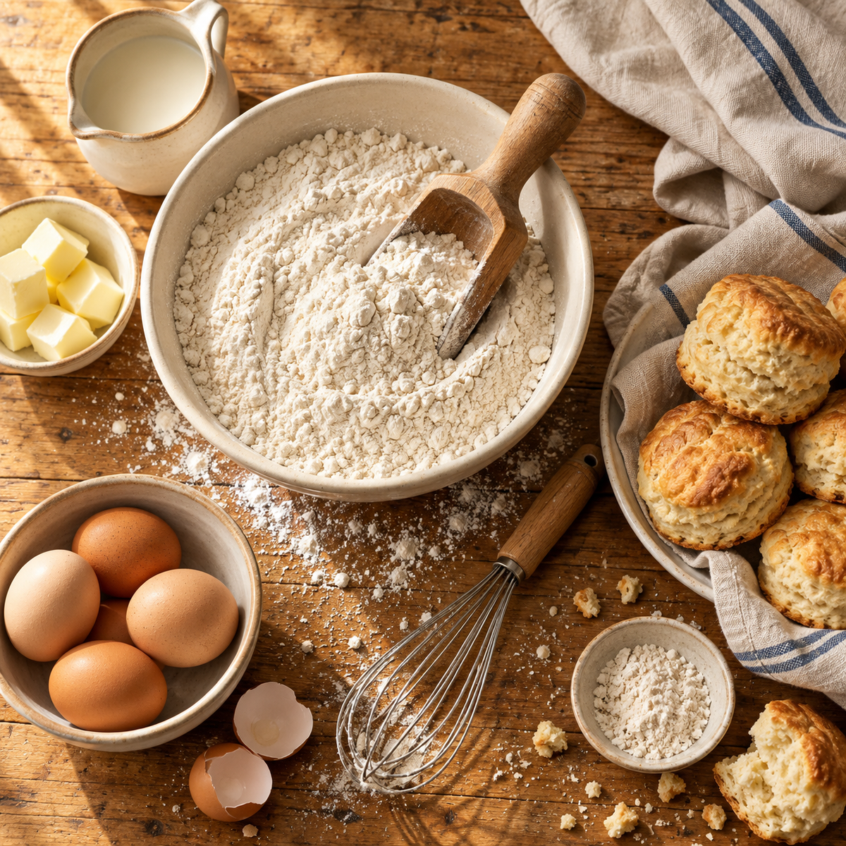 Baking Mixes arranged on a rustic pine table